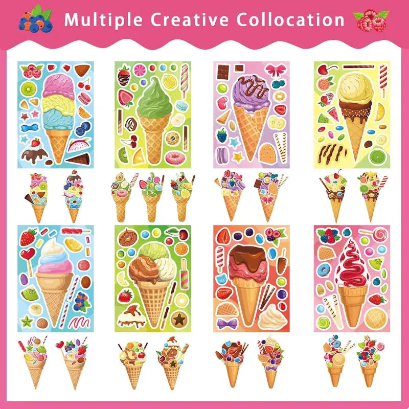 Ice Cream Dessert Stickers for Kids Kids Summer Party Decoration Set