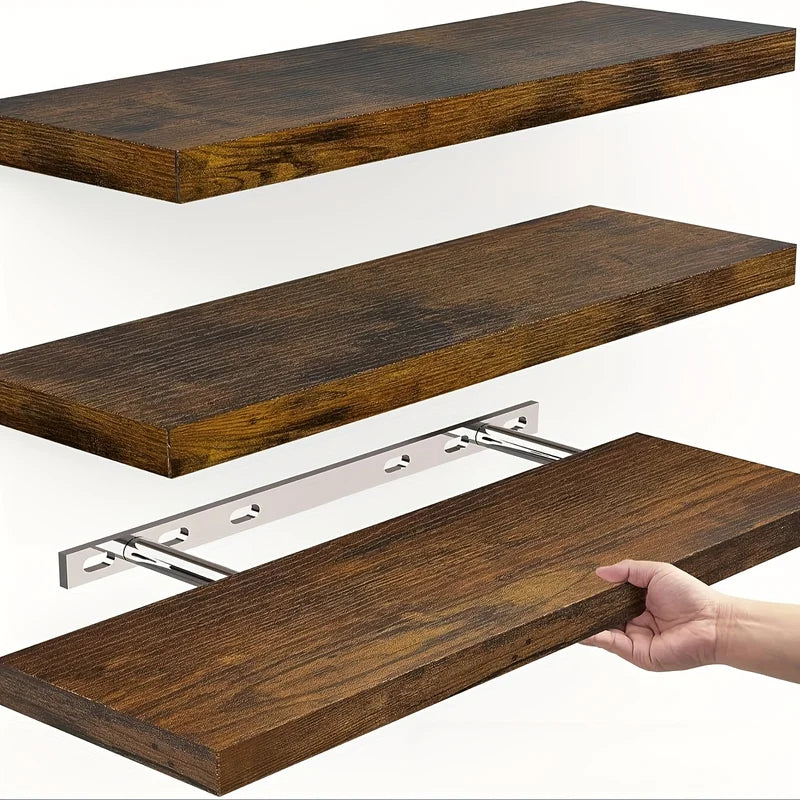 Solid Wood Wall-Mounted Shelf for Living Room & Bedroom Storage & Display
