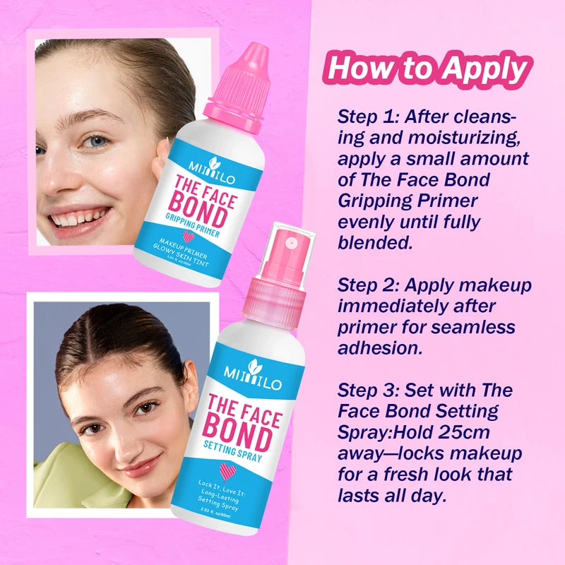 Long Lasting Makeup Primer & Setting Spray Duo - Hydrating, Smudge Proof, Non-Greasy Base