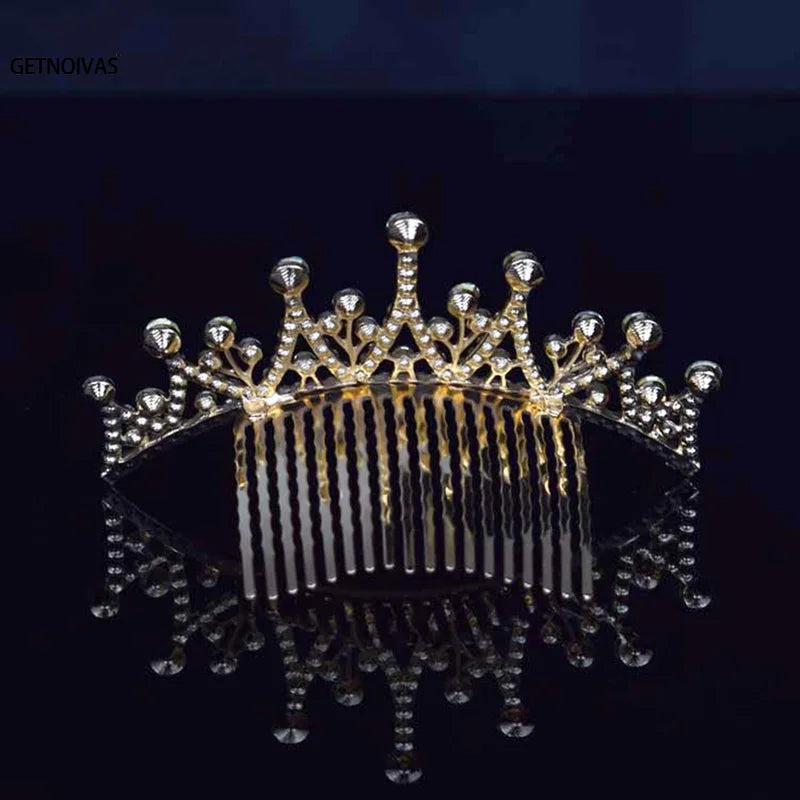 Children's Mini Crystal Crown Hair Comb - Elegant Princess Bridal Tiara for Girls & Women