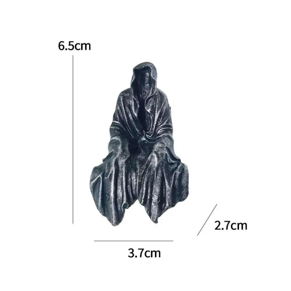 Gothic Black Garden Sculpture Sitting Reaper Halloween Decor Statue