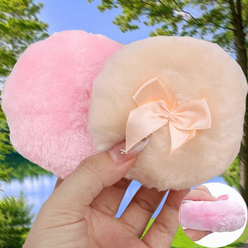 Bow-Shaped Round Plush Makeup Puff - Soft Reusable Face Powder Sponge