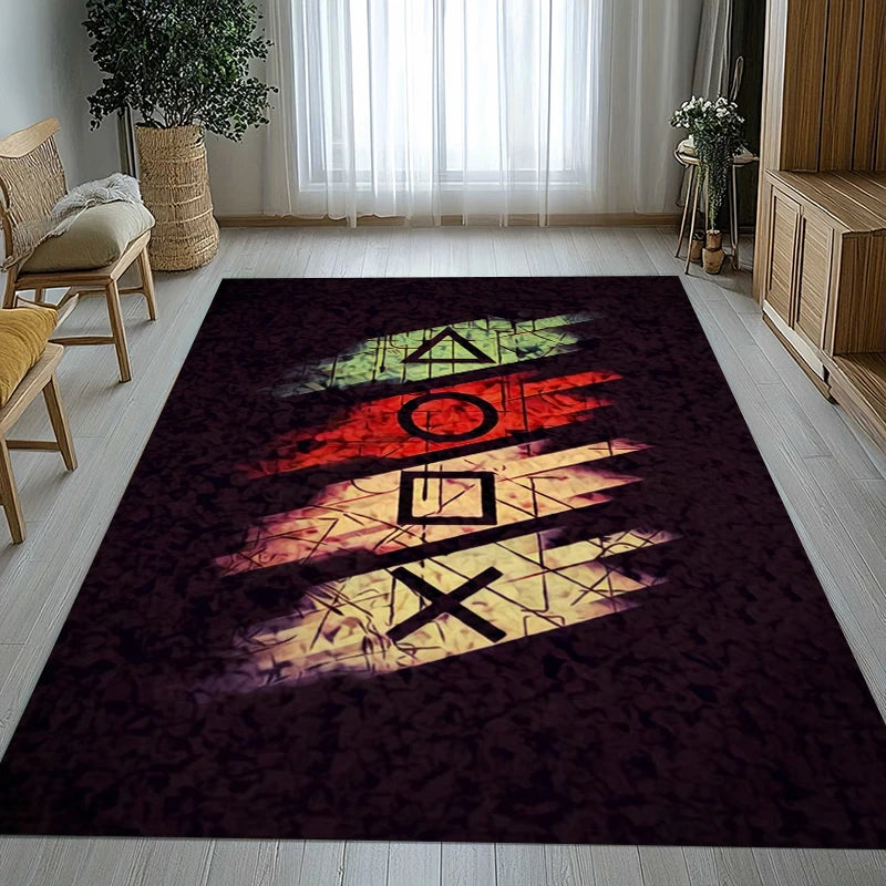 Game Zone Cartoon Gaming Logo Area Rug - Non-Slip Soft Carpet for Bedroom & Living Room