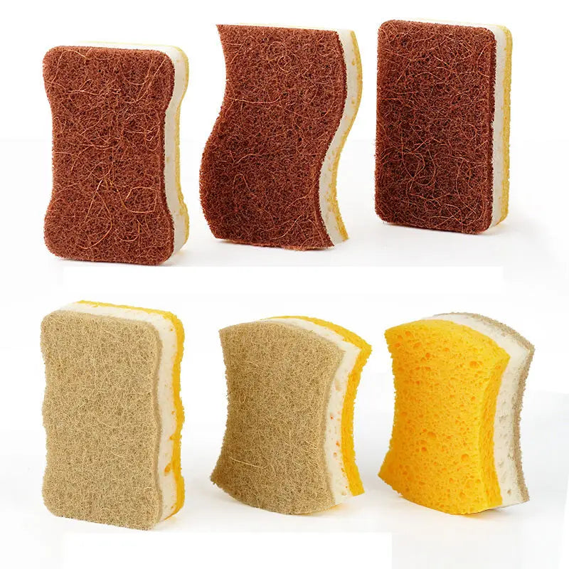 6pcs Multi-Color Sisal Scouring Pads for Kitchen Cleaning - Natural Wood Pulp Cotton