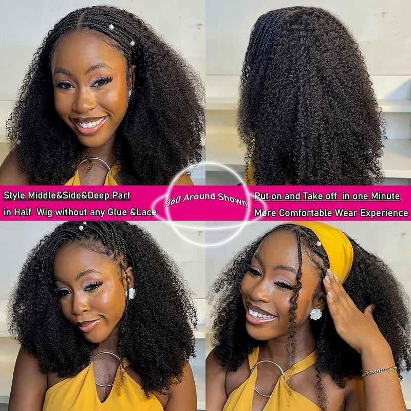 Brazilian Human Hair Curly Wig 16-36in Seamless Glueless Half Wig for Natural Look