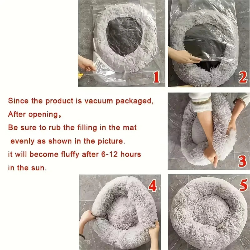 Soft Plush Pet Bed for Cats and Small Dogs - Warm Donut Shape, Washable