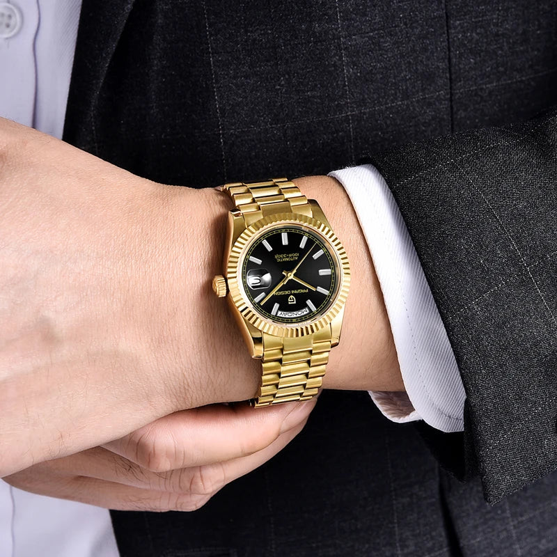 Luxury Automatic Men's Mechanical Watch with 100M Waterproof AR Sapphire Mirror