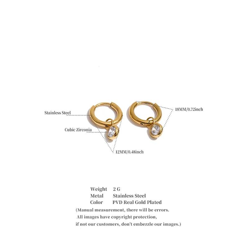 Stainless Steel Zirconia Drop Hoop Earrings - Allergy Friendly Daily Jewelry