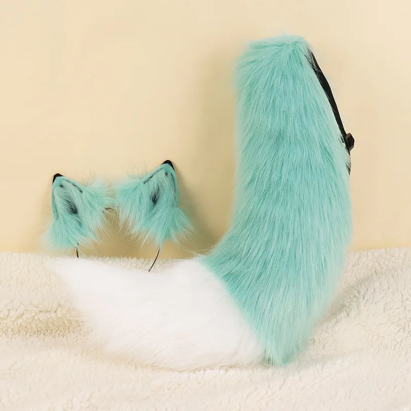 Halloween Wolf Tail Costume Plush Ears Cosplay Props for Men and Women