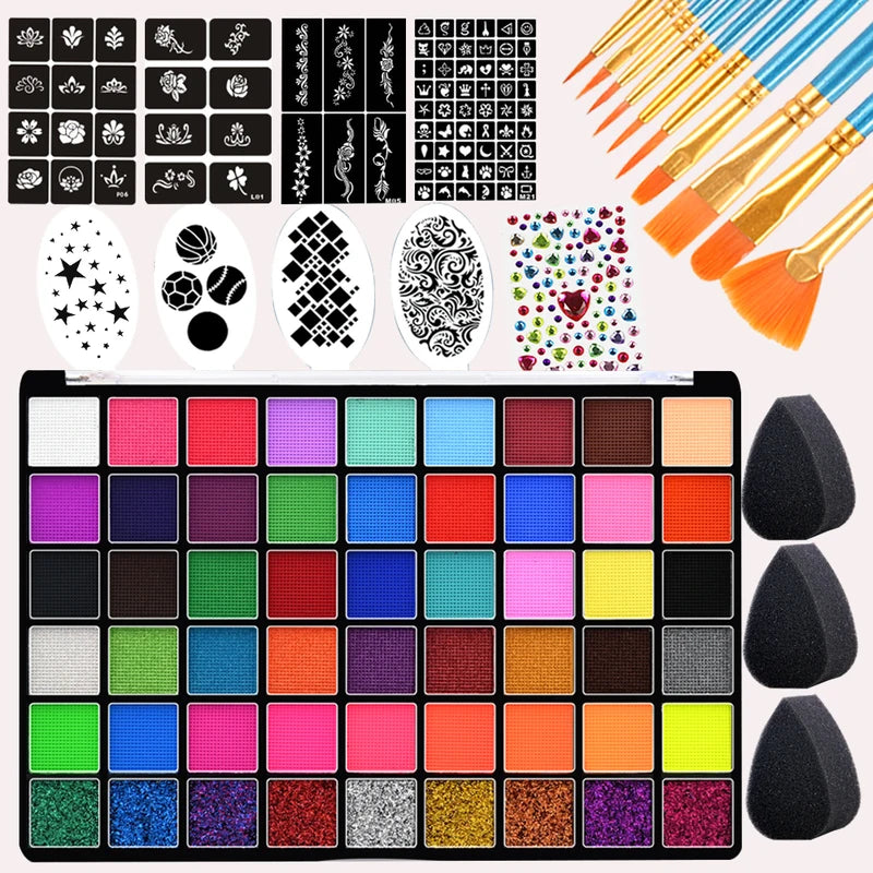 Professional Water-Based Body Face Paint Kit with 54 Colors for Adults - Non-Toxic & Skin Safe