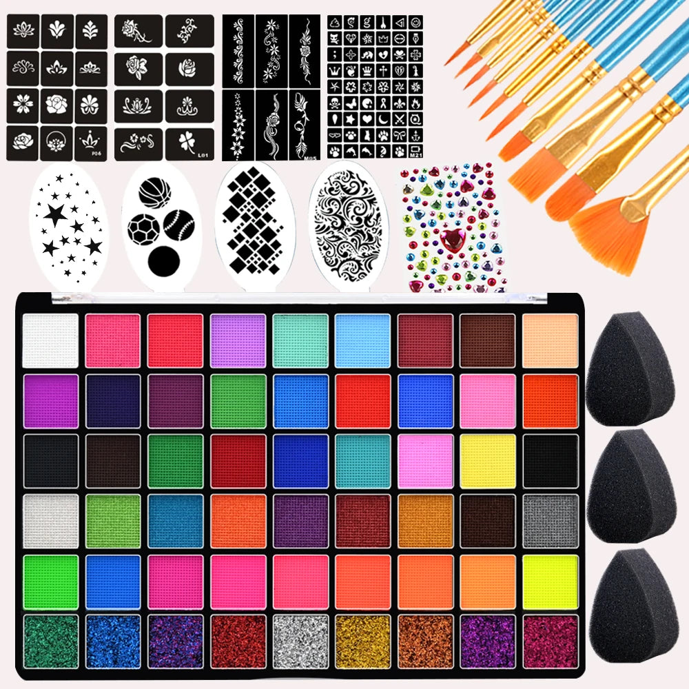 Professional Water-Based Body Face Paint Kit with 54 Colors for Adults - Non-Toxic & Skin Safe