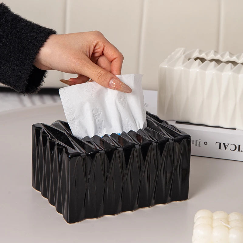 European Style Ceramic Tissue Box Holder Black & White Home Decor
