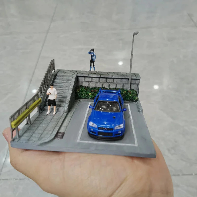 Miniature Car Parking Scene Model - 3D Printed DIY Desktop Decor Stand