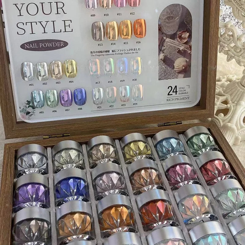 Nail Art Set with 24 Colors Moonlight Mirror Powder Glitter Kit - All Occasions
