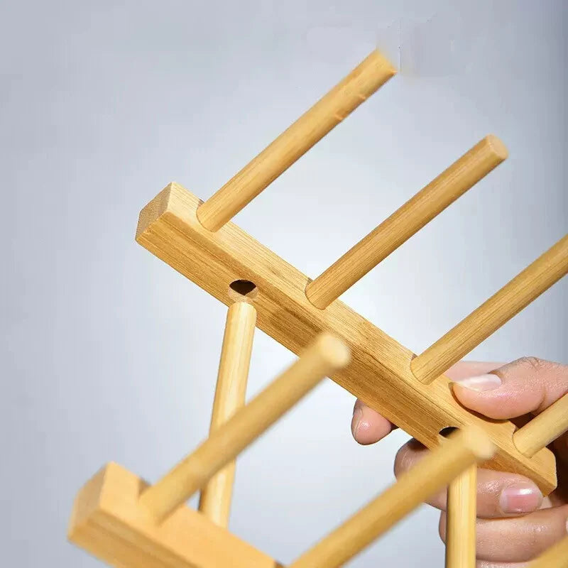 Wooden Plate Storage Rack Kitchen Organizer for Cups Cutting Boards and Books