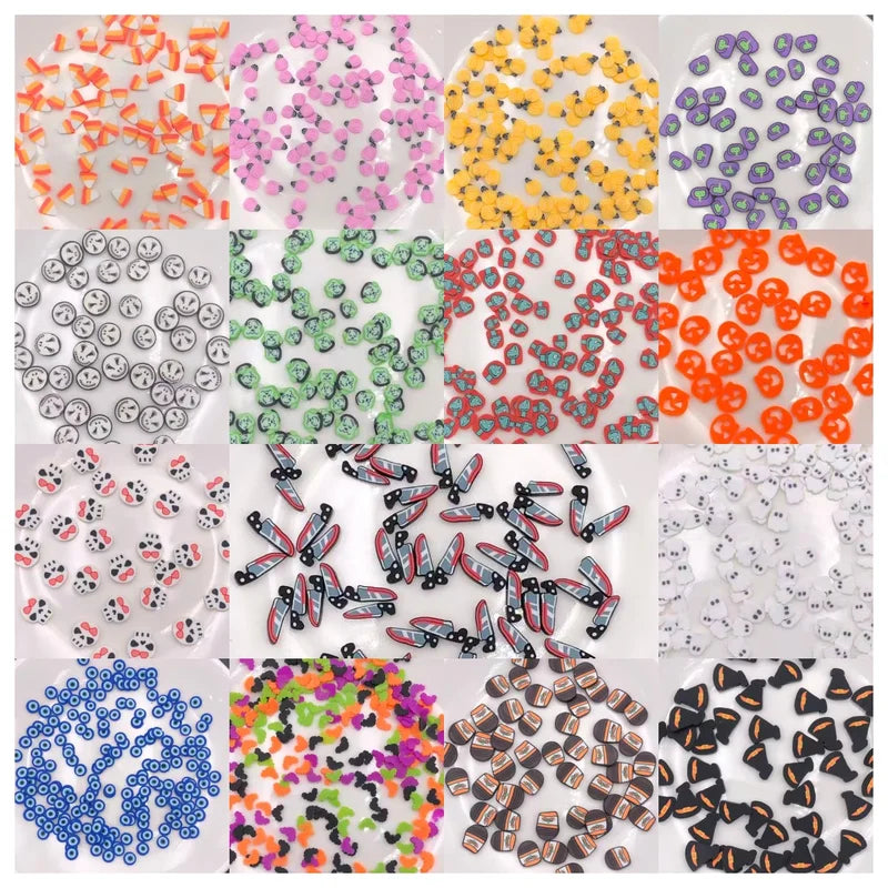 Halloween Themed Polymer Clay Slices Skulls Pumpkins Ghosts Sprinkles for DIY Crafts