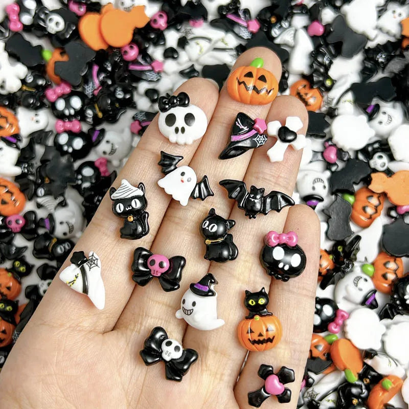 Halloween Nail Art Resin Charms Mix - Ghost, Pumpkin, Cartoon Nail Decor for DIY Nails