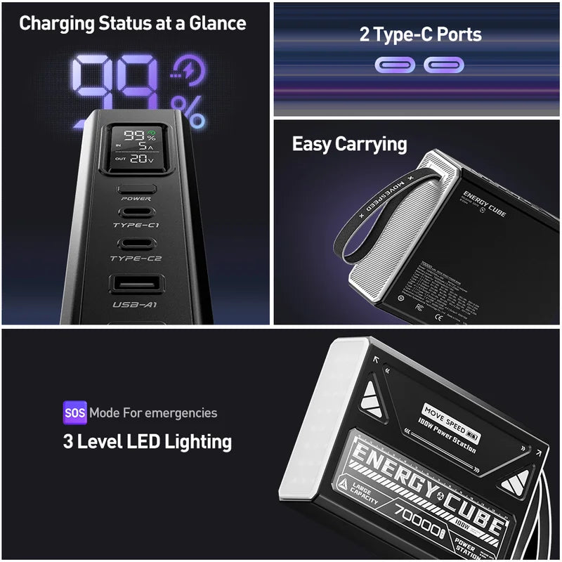 High Capacity 140W Power Bank 70000mAh Fast Charging for Laptop, Outdoor Camping