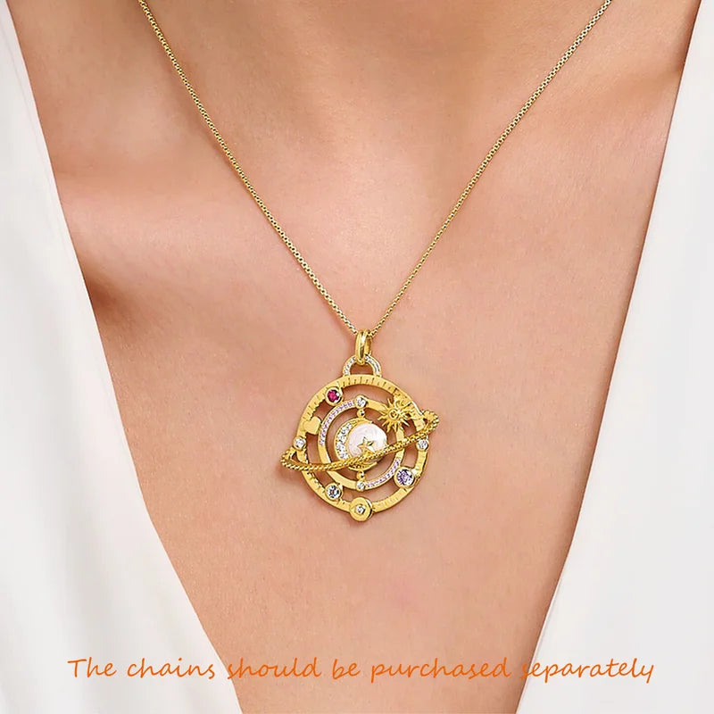 Cosmic Planetary Pendant Sterling Silver Jewelry with Zodiac Symbols - Unisex Gift