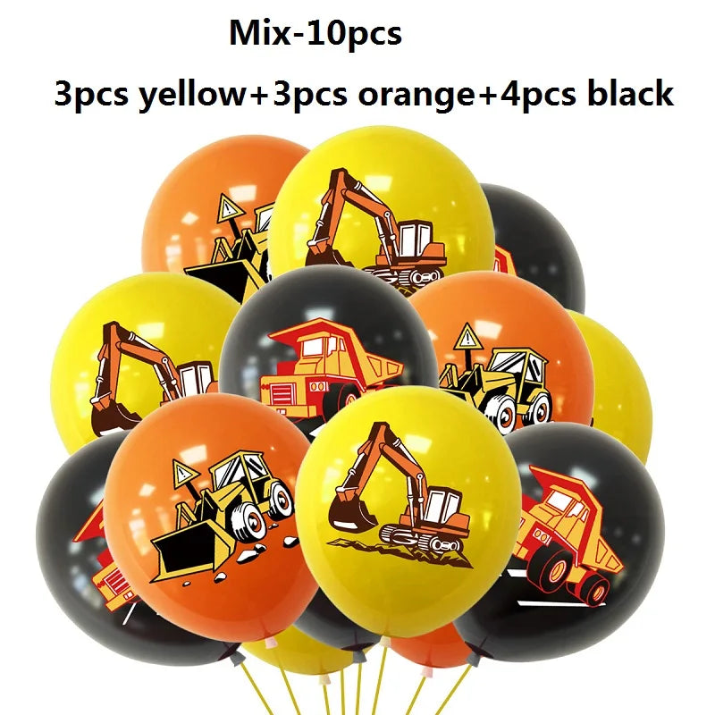 10pcs Construction Vehicle Theme Latex Balloons for Birthday Party Decoration