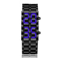 Digital LED Wrist Watch for Men - Full Metal Lava Design, Blue Display, Alarm
