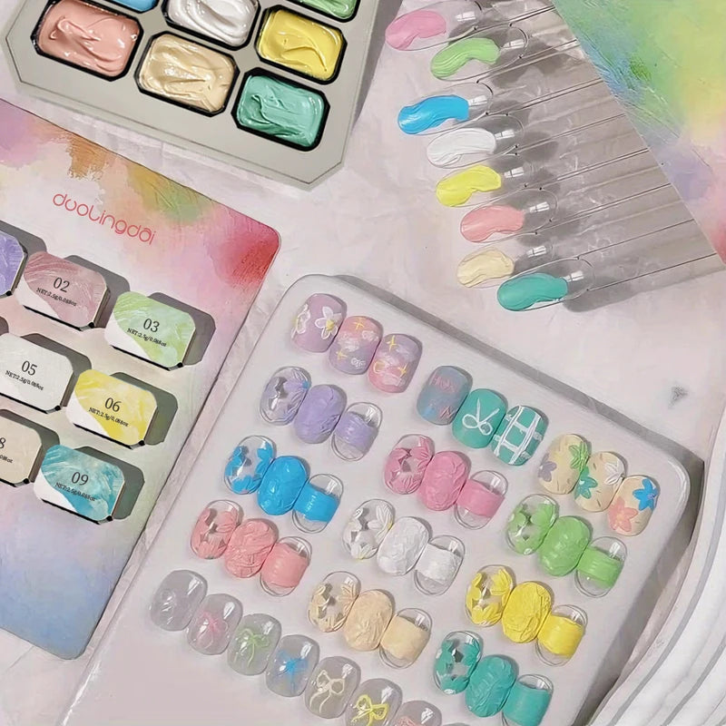 9-Grid Macaron Oil Painting Gel Set for Nails - Vibrant No Wipe Nail Polish