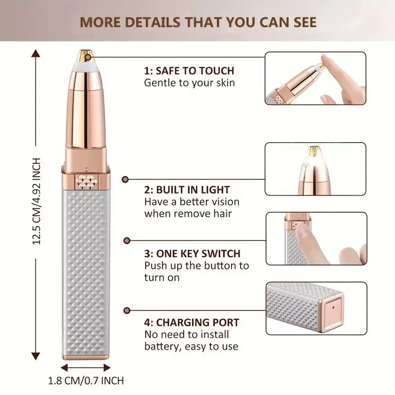 Women's 2-in-1 Electric Hair Removal & Eyebrow Trimmer Device with LED Light
