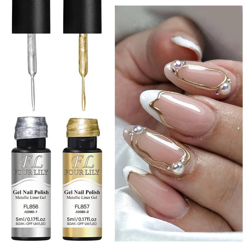 2pcs Metallic Gel Nail Polish Set - 5ml Gold Silver Mirror Mirror Chrome UV LED