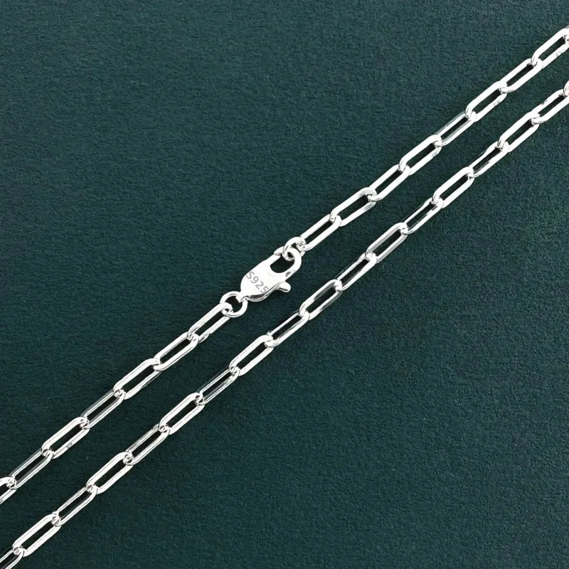 Sterling Silver Paper Clip Chain Necklace for Men Women Wedding Party Gift