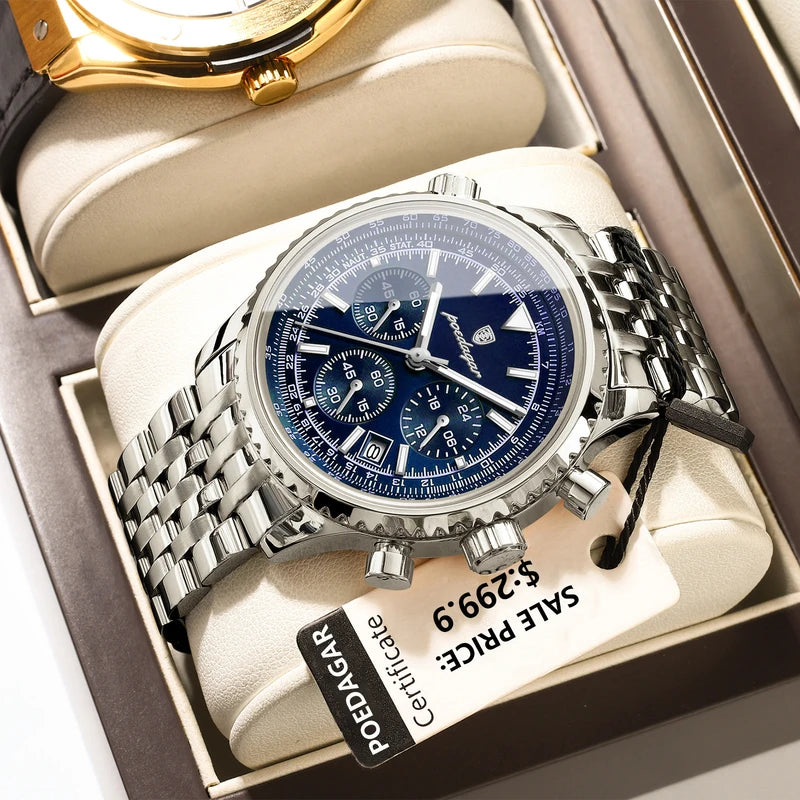 Men's Waterproof Luminous Chronograph Military Watch Stainless Steel Quartz