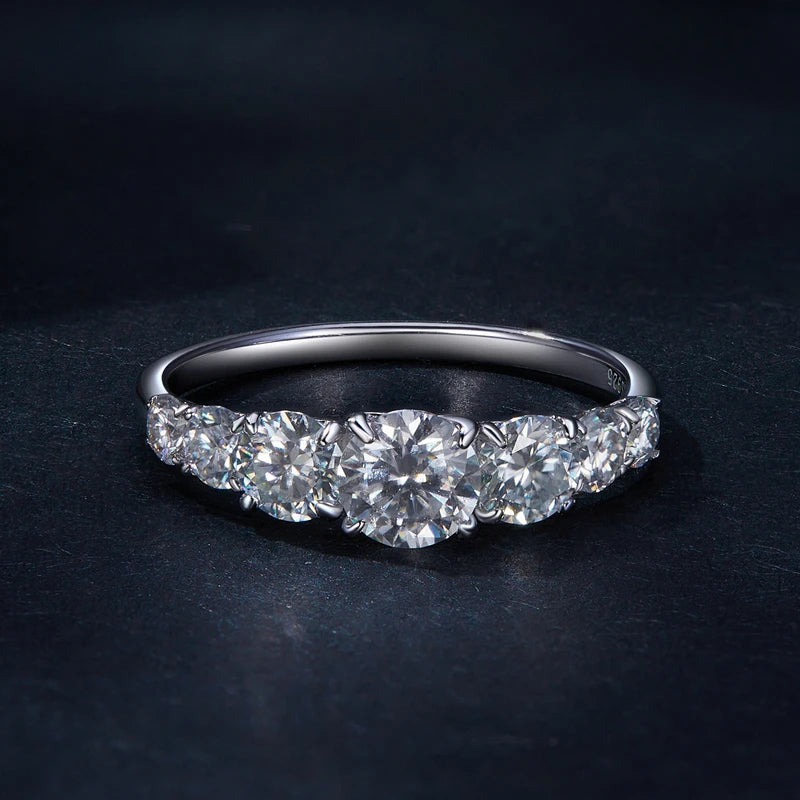 Sterling Silver Moissanite Engagement Ring with Multiple Stones for Women