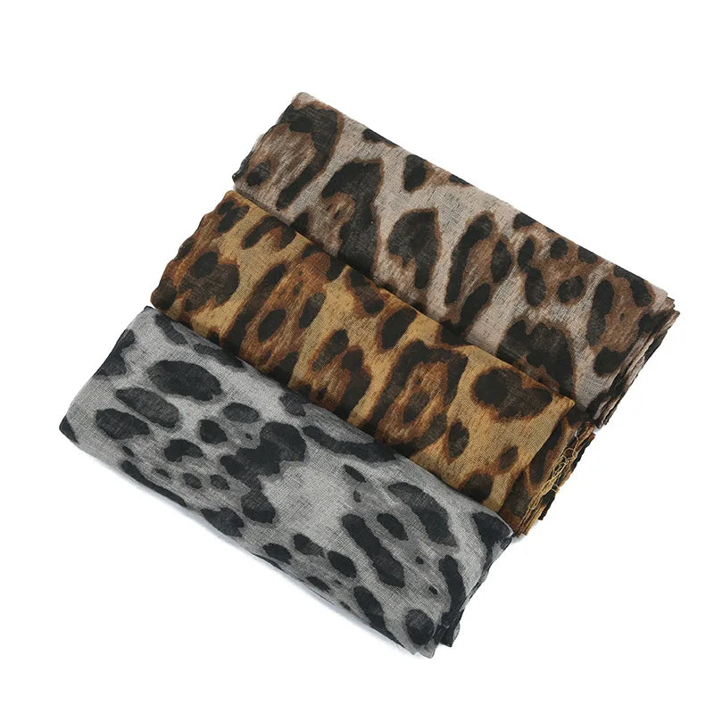 Women’s Summer Leopard Print Scarf - Lightweight Viscose Wrap & Shawl