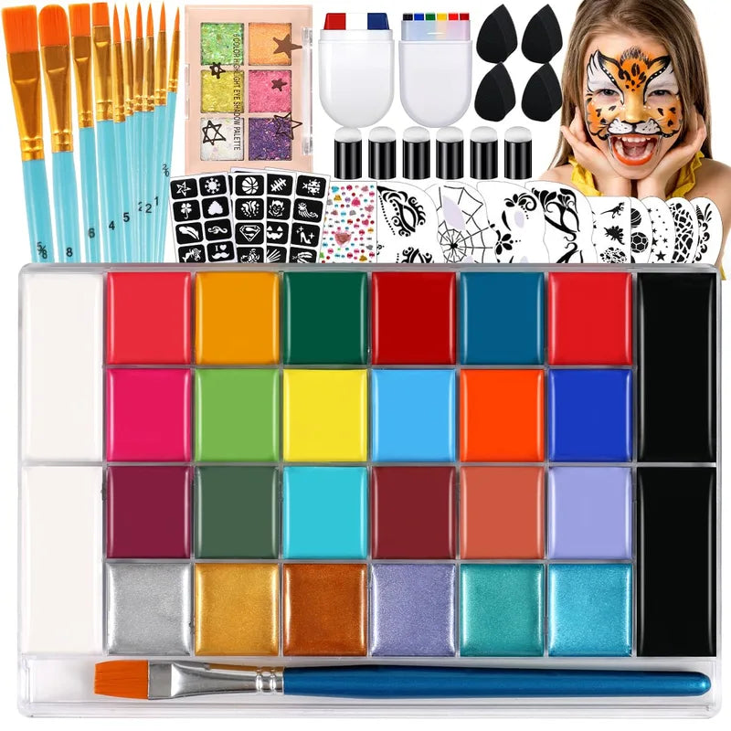 12-Color Fluorescent Halloween Face Paint Set for Children & Theatrical Use