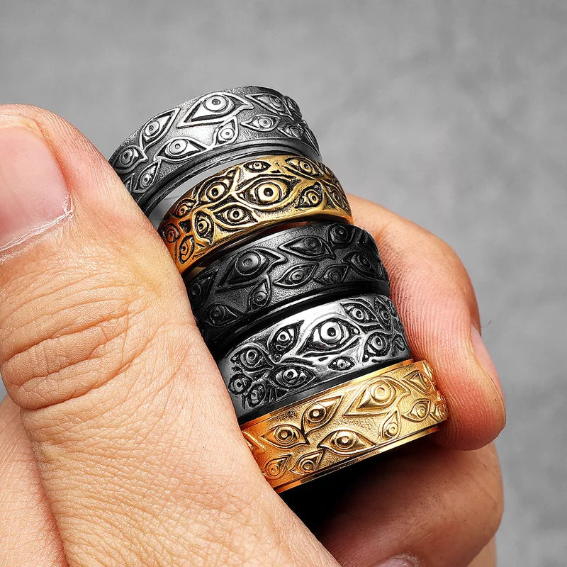 Men Punk Rock Stainless Steel Devil Multi Eyes Ring with Color Options and Sizes
