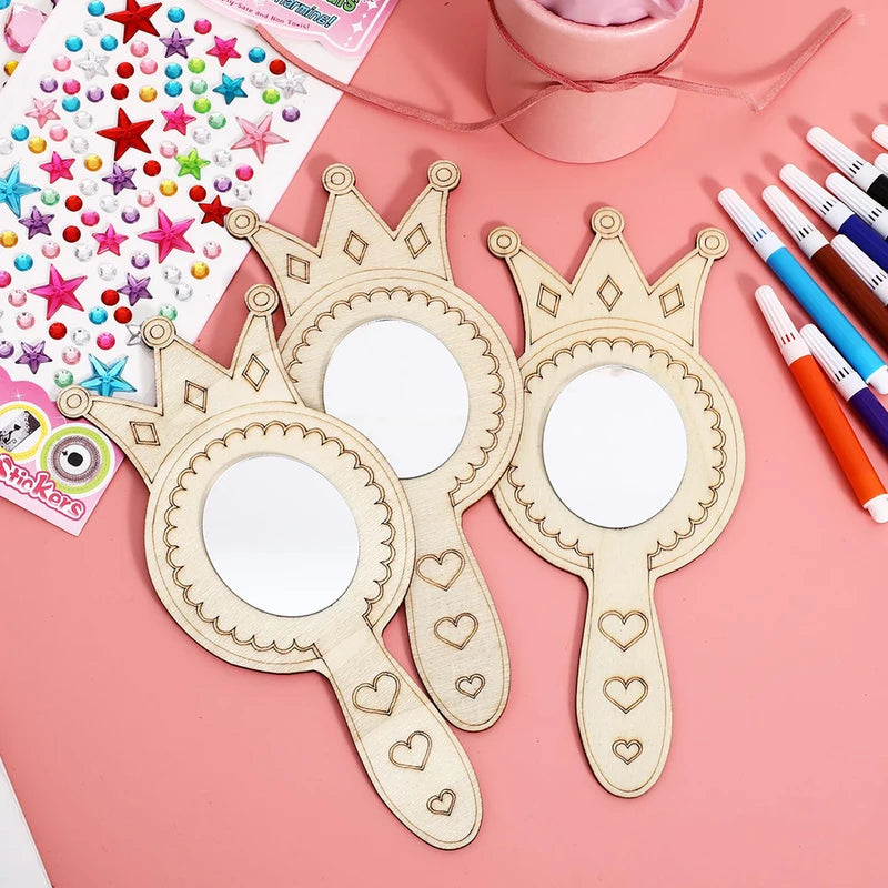 Wooden Handheld Mirror Craft Kit with Coloring Pens for Kids - 23 Pieces