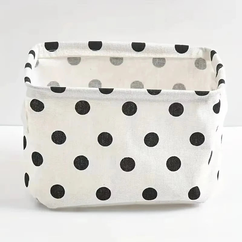 Black & White Polka Dots Storage Box with Handle - Modern Fabric Organizer