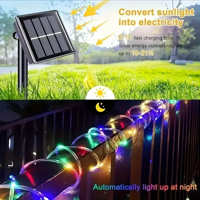 LED Solar String Lights Waterproof Rope Lamp for Outdoor Holiday Decor