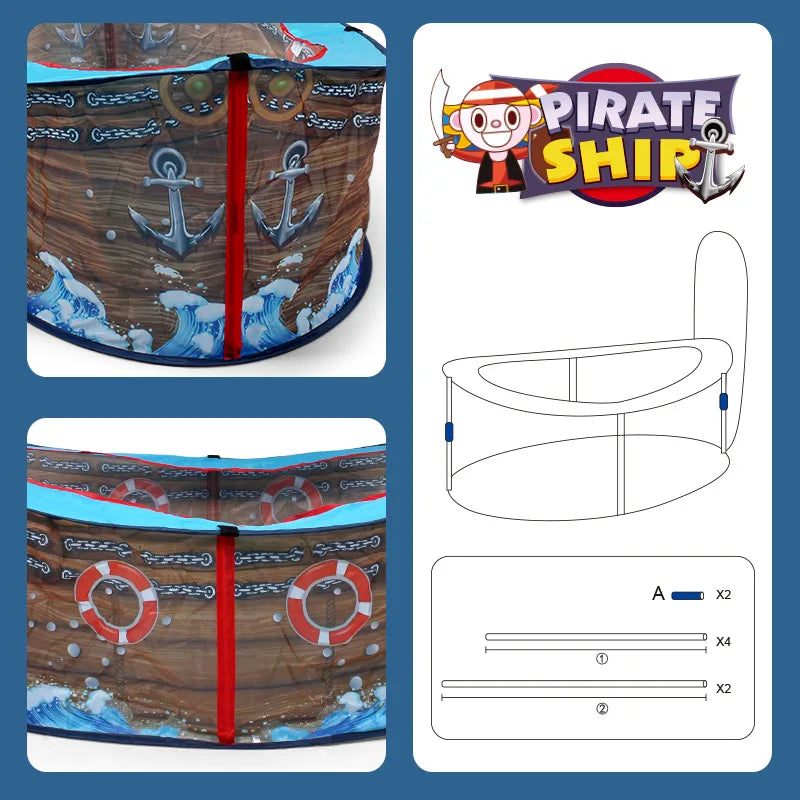 Children's Pirate Ship Play Tent - Colorful Foldable Outdoor Toy Castle