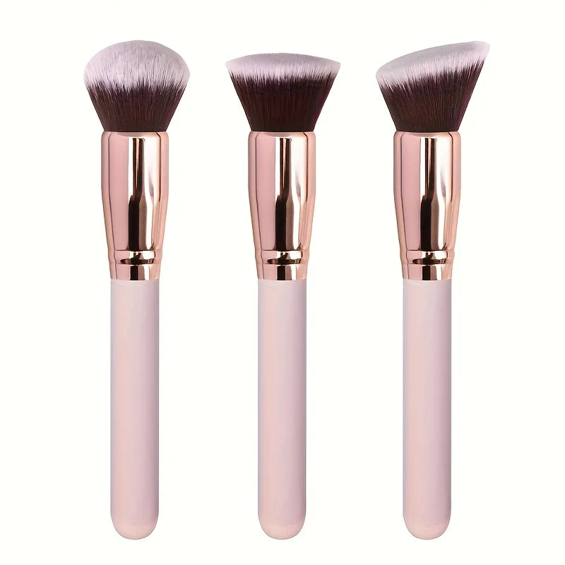 3Pcs Makeup Brush Set with Foundation, Blush & Eyeshadow Brushes - Soft Nylon Bristles, Travel-Friendly