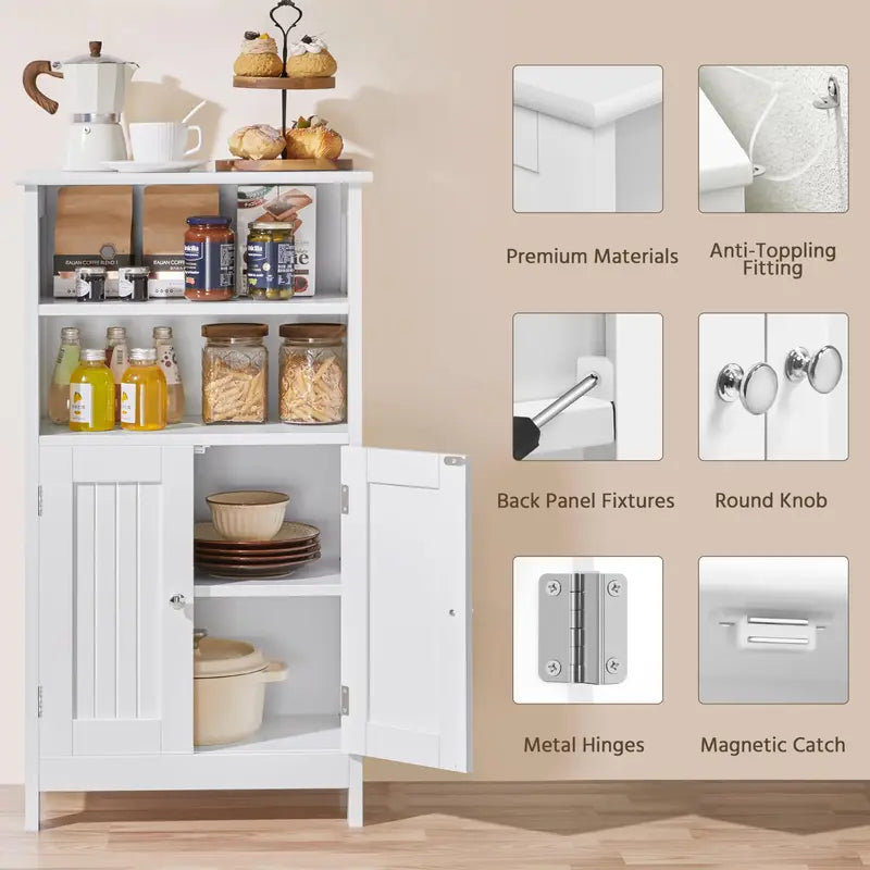 White Freestanding Storage Cabinet with Double Doors & Adjustable Shelves