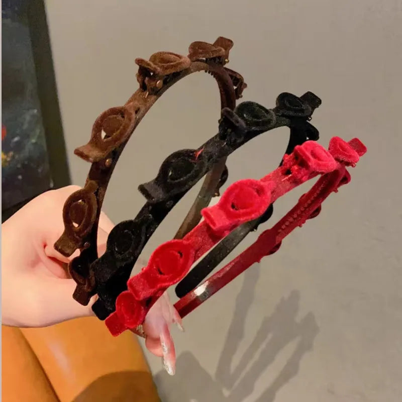 Ladies Flocking Braided Headband Set - Fashionable Hair Accessory for Girls