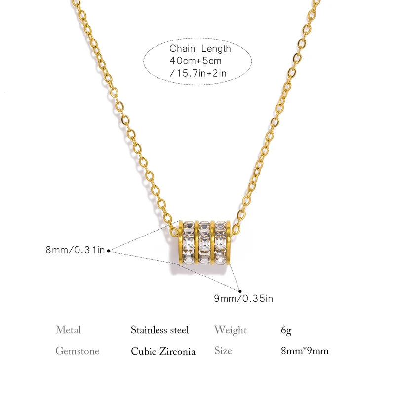 Stainless Steel Cylinder Pendant Necklace for Women with Zirconia Collar Jewelry Gift