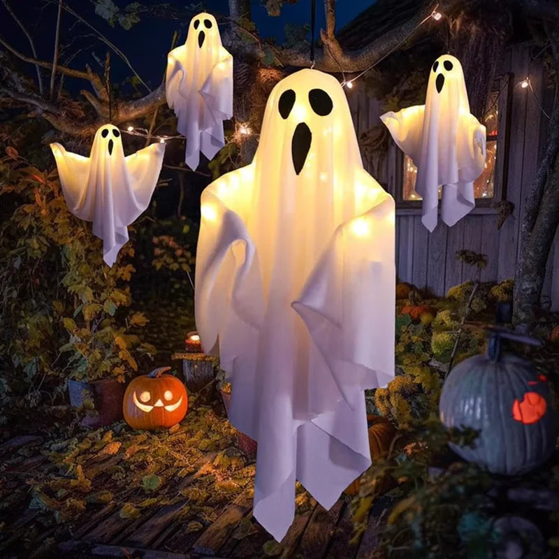 Halloween Glowing White Ghost LED Hanging Decor Waterproof Indoor Outdoor Spooky Prop