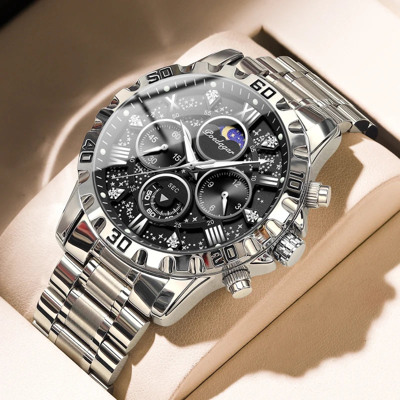 Men's Waterproof Luminous Stainless Steel Quartz Chronograph Wristwatch - Military Style