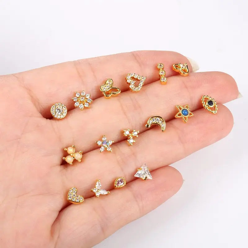 20G Surgical Steel Nose Studs with Opal CZ Heart Butterfly Design - Elegant Piercing Jewelry