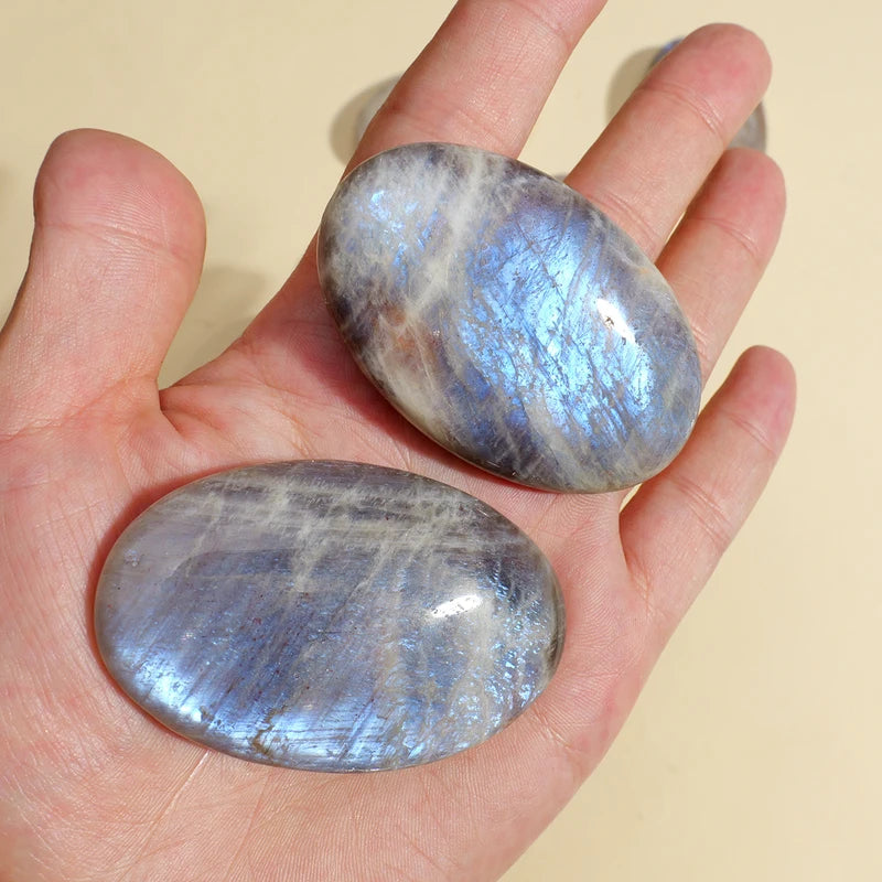 Natural Blue Moonstone Crystal Palm Stone for Energy Healing & Yoga