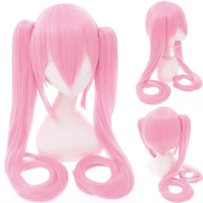 Anime Cosplay Wig with Double Ponytails - 110cm Synthetic Fiber Halloween Costume