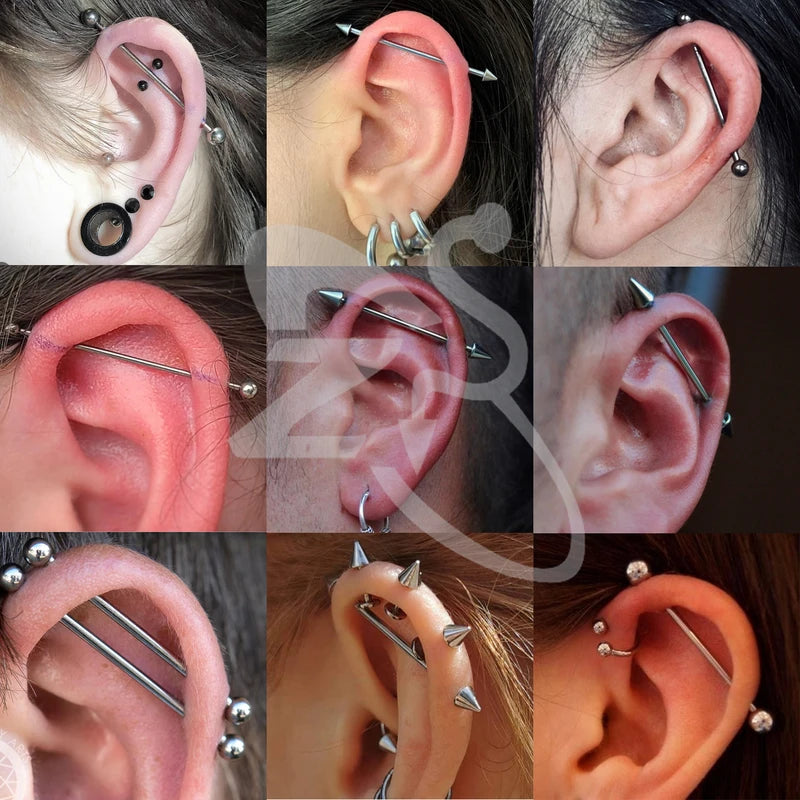 Industrial Barbell Earrings 316L Surgical Steel Spike Long Ear Helix Cartilage Jewelry