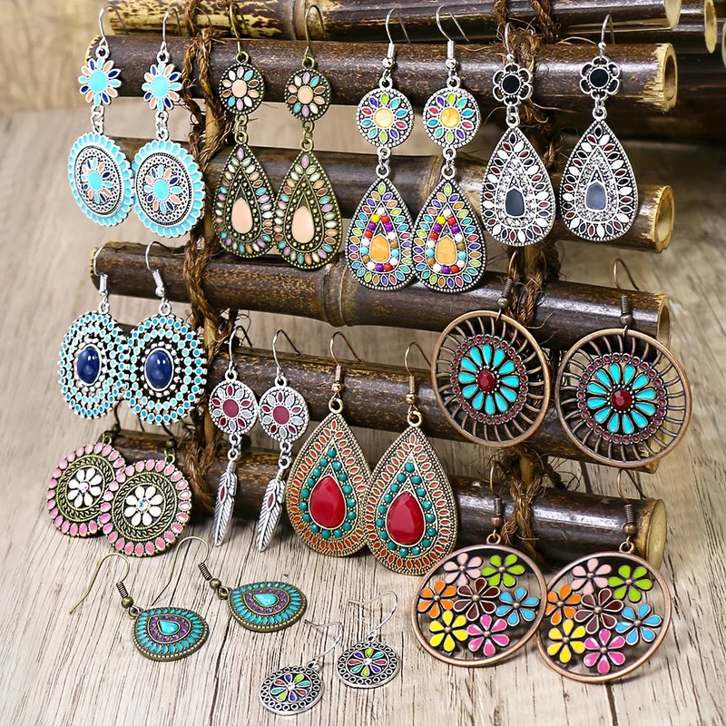 12 Pairs Boho Vintage Style Drop Earrings Set for Women Jewelry Gifts