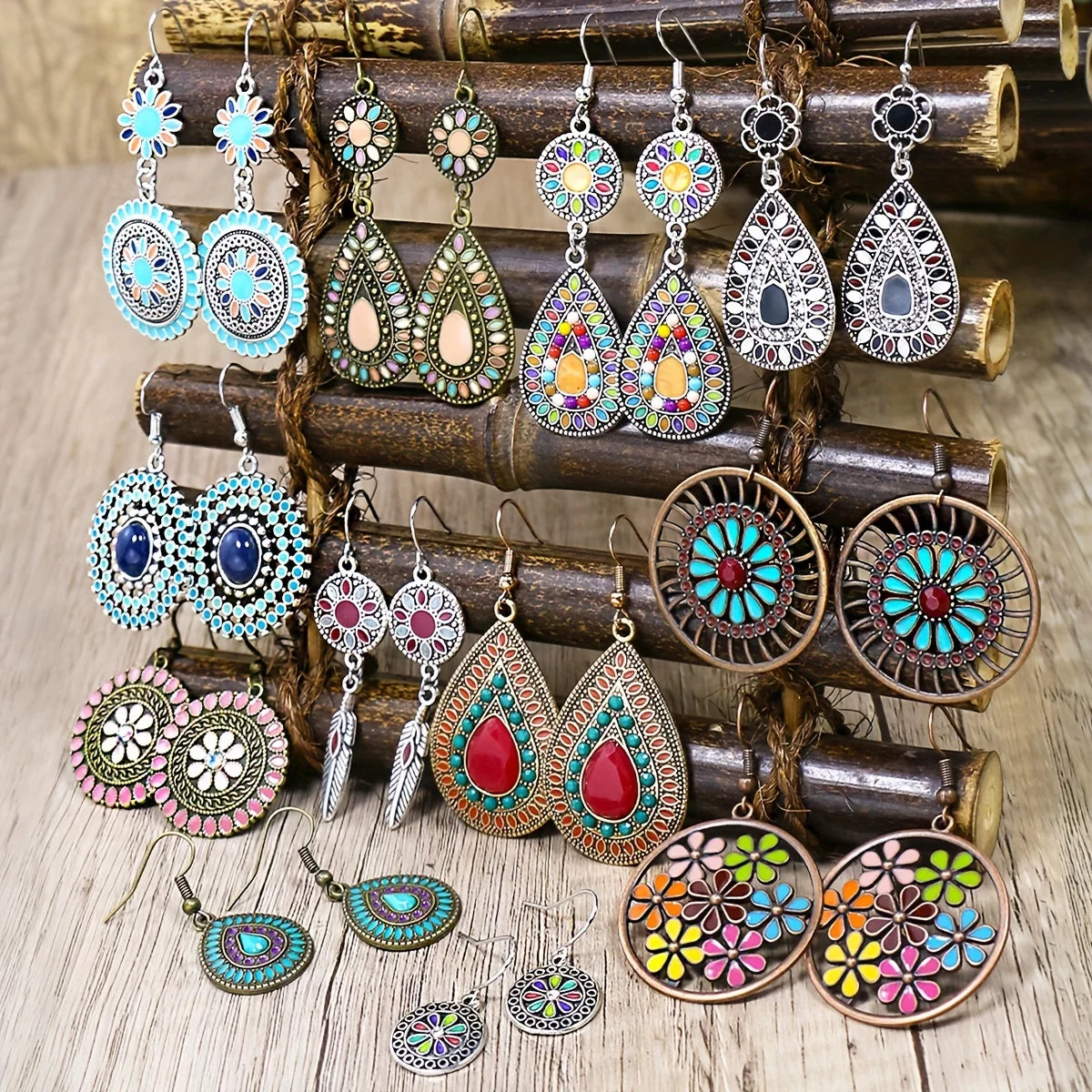 12 Pairs Boho Vintage Style Drop Earrings Set for Women Jewelry Gifts